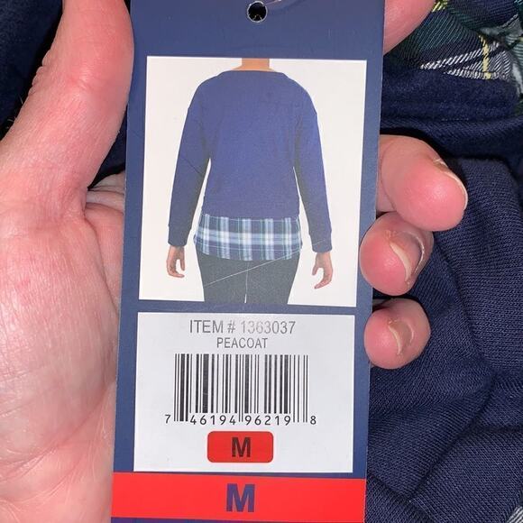 IZOD navy & plaid tie-front layer look sweatshirt Medium NWT - Picture 5 of 6